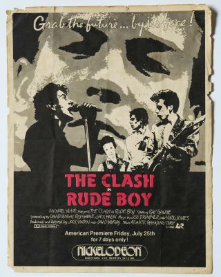 The Clash Rude Boy Movie Flyer Vintage 1980 8.  5 " X 11 " For Nickelodeon,  Boston