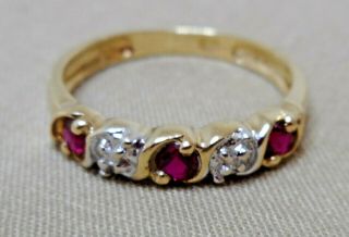 Vintage 9 Ct Gold Ring Set With Rubies & Diamonds Er1191