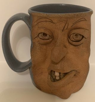Vintage Handmade Ugly Mug Face Stoneware Pottery Folk Art Unique Gift For Man