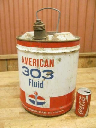 Vintage American Standard? 303 Fluid Tractor Hydraulic Oil Tin Can 5 Gallon 1967