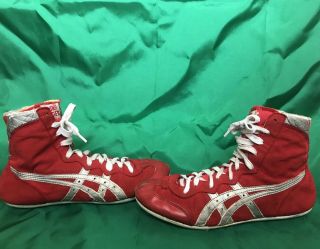 Vintage 80s Asics Tiger Wrestling Shoes 8 Red Silver White 3