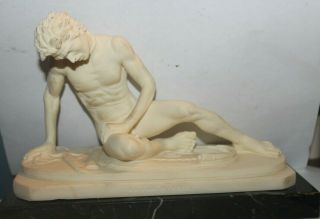 Sculptor A.  Santini Classic Figure Sculpture On Marble Base Italy Gallo Morente