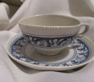 Early Dedham Pottery Arts & Crafts Era Rabbit Cup & Saucer;