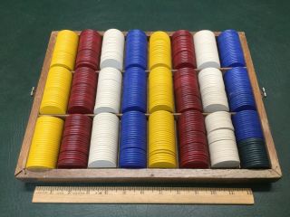 Large Set Of Antique Clay Poker Chips White Red Blue Yellow 600,