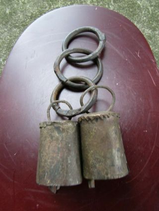2 X Antique Vintage Rustic Or Oriental Style Bells - Heavy Chain Loops - Handmade