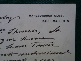 Antique Royal Marlborough Club Card Signed by King Edward VII to Anne Spencer 2