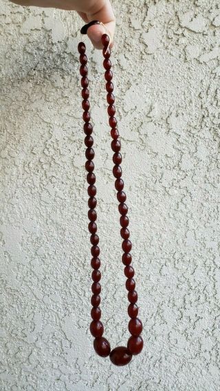 Vtg Cherry Amber Bakelite Faturan Prayer Beads Necklace 59.  7 grams 3