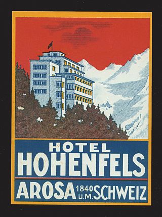 Hotel Hohenfels Arosa Switzerland - Small Vintage Label / Poster Stamp