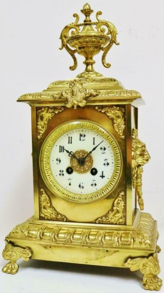 Antique French 8 Day Bronze Ormolu Ornate Architectural Cube Style mantel Clock 2