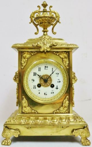 Antique French 8 Day Bronze Ormolu Ornate Architectural Cube Style mantel Clock 3