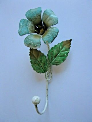 Vintage Italian Tole Hook With Flower And Leaves