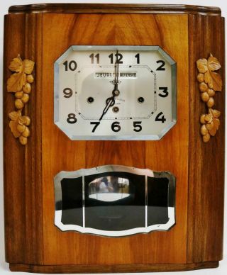 Antique Art Deco French 8 Day Westminster Chime Musical Wall Clock Calendar Dial