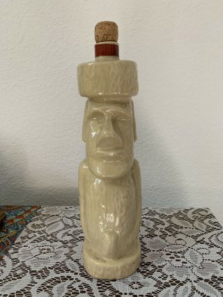 Moai Easter Island Glass Whiskey Bottle Decanter With A Cork.  Made In Chile