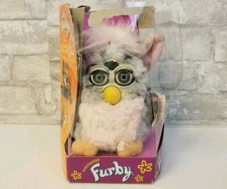 Vintage 1st Generation Tiger Furby 199870 - 800 Pink Gray Black Spots Box