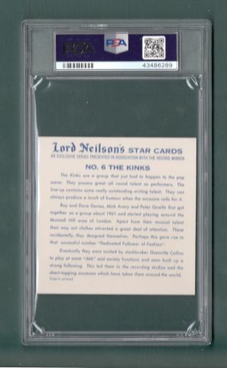 1967 Mister Softee Lord Neilson ' s Star Cards The Kinks Rookie RC - PSA 9 2