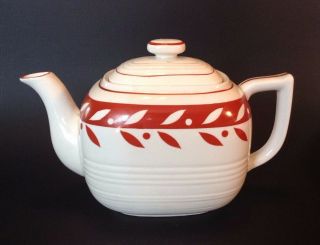 Moriyama - Mid - Century Modern - Red And White Tea Pot - Hand Painted - Japan