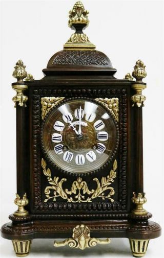 Antique French 8 Day Bell Strike 2 Tone Bronze & Ormolu Mantle Clock