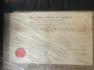 1893 - Land Grant Signed By Grover Cleveland