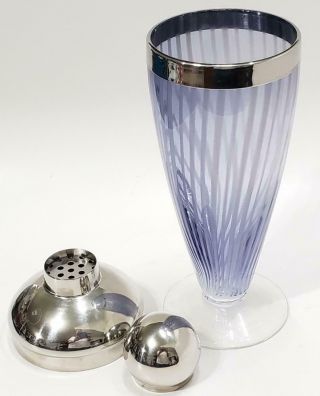 Vintage Art Deco Footed Cocktail Shaker Hand Blown Lavender W/ Metal Top