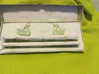 Vintage Jade Chopsticks And 2 Swan With Pillows.
