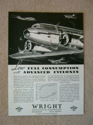 Vintage 1936 Wright Cyclone Airplane Aircraft Engines American Airlines Print Ad