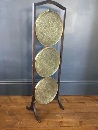 Vintage 3 Tier Plant Stand,  Wood And Brass.