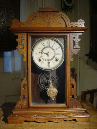 Antique Rare E.  N.  Welch 1885 " Nanon " Black Walnut Parlor Or Shelf Clock