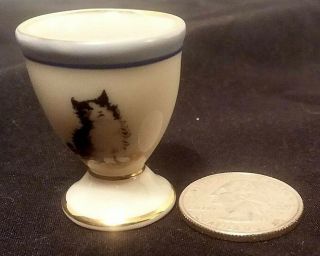 Limoges France Vintage Egg Cup Miniatures Cat Pic.  Gold Rim 1 1/4 " Tall