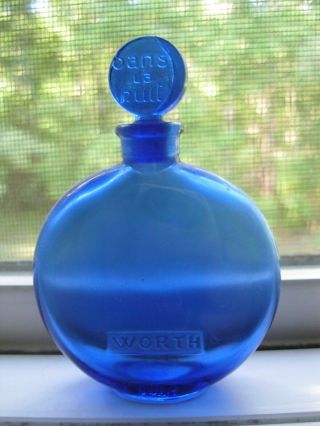 Dans La Nuit Perfume Bottle R.  Lalique Design Cobalt With Stopper 2 ¾