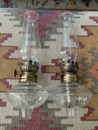 Vintage Lamplight Farms Metal Glass Hurricane Oil Lamps Candlesticks Pair