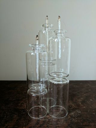 Oil Lamp Tripod Three Chambers 7 " Hand Blown Studio Art Glass W 3 Wick Holders