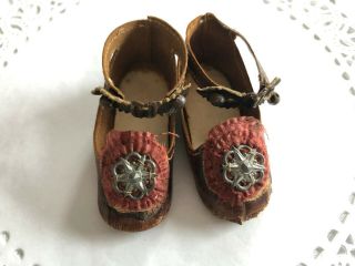 Precious Antique French Leather Doll Shoes Marked 1 For Jumeau Fg Jumeau Bru