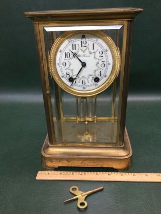 Antique Seth Thomas Crystal Regulator Brass Mantle Clock For Service