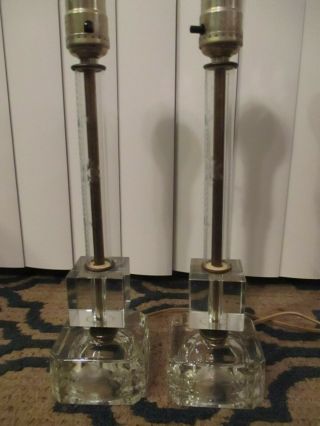 2 Vintage Etched Glass Boudoir Lamp Pair Hollywood Regency Mid Century Modern
