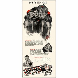 1941 Barbasol Shaving Cream: How To Keep Peace Vintage Print Ad