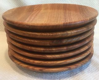 Vintage 1970’s Missouri Vermillion Oak Wood 8” Plates.  Set Of 7.  Made In Usa.