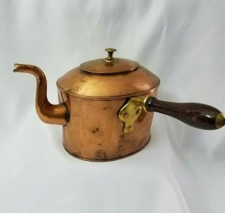 Vintage Handmade Oval Copper Tea Kettle Pot 6 " Tall Gooseneck Spout Brass Handle