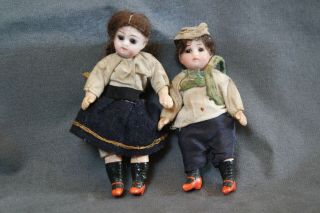 Antique Miniature Bisque Head Dolls 3.  5 " Tall