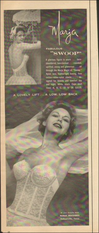 1960 Vintage Ad Marja Brassieres Bras`sexy Model Retro Photo Lingerie (121719)