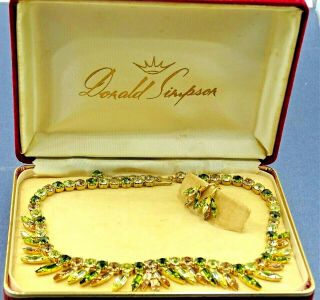 Vintage Jewel Crest/donald Simpson Crystal Rhinestone Necklace & Earring Set