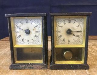 Pair Antique Miniature Nickel Yale Carriage Clock Co Wind - Up 3” For Restoration