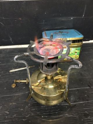 Vintage Hipolito No 0 Brass Camping Stove With Tin