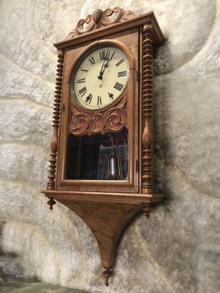Vintage Antique Plymouth Usa Seth Thomas Striking Wall Clock W Mercury Pendulum