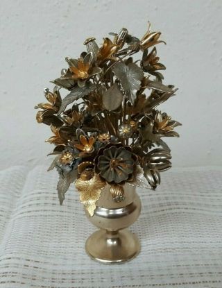 Vintage Tole Flower Bouquet Toleware In 2 " Gorham Sterling Silver Cup 1311