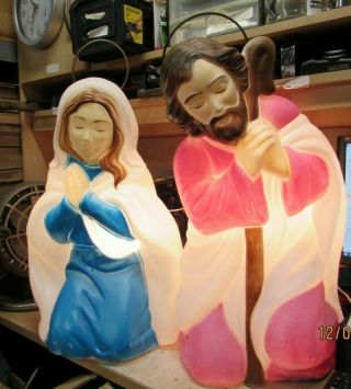 Vtg 25 - 28 " Empire Mary Joseph Blow Mold Plastic Christmas Nativity Yard Decor