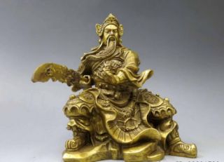 Old Antique Pure Brass Copper Dragon Guan Gong Guan Yu Warrior Figurine Statue