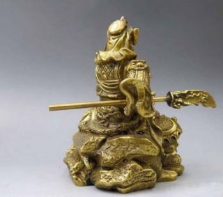 Old antique Pure Brass Copper Dragon Guan Gong Guan Yu warrior figurine statue 2