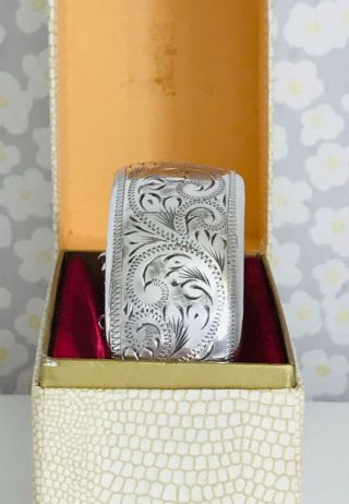 Vintage Sterling Silver Etched Bangle Bracelet Hallmarked Birmingham 1973