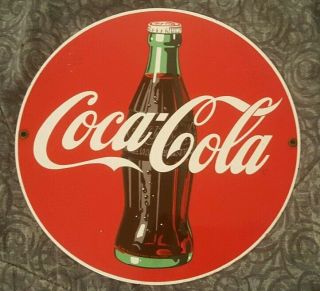 12 Inch Round Porcelain Enameled Coca Cola Sign By Ande Rooney