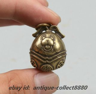 26MM/13g Curio Chinese Bronze Lovable Zodiac Animal Foo Dog Small Bell Pendant 2